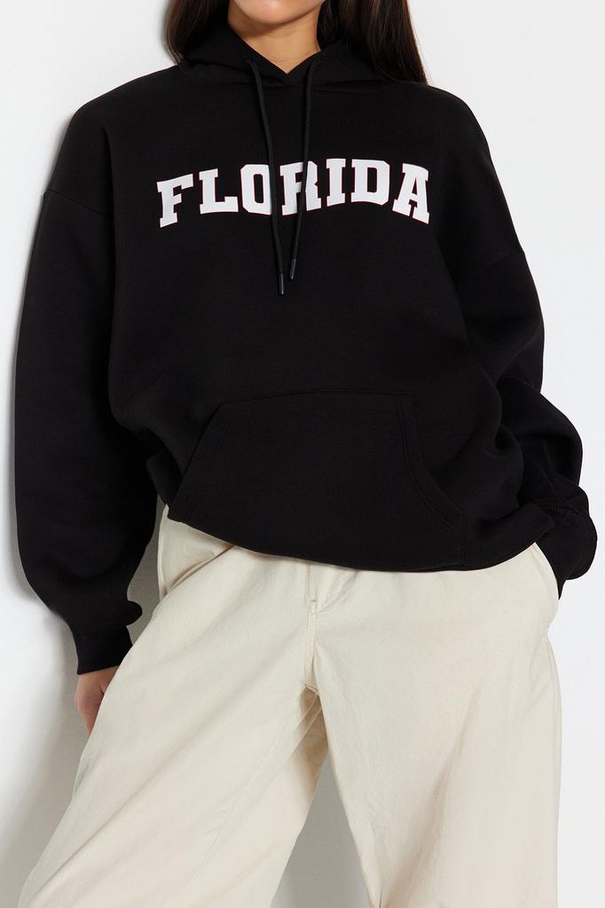 Women's Fashionable Stylish Sweatshirt Green Thick Inside Fleece City Printed Oversize Wide Fit Knitted Sweatshirt