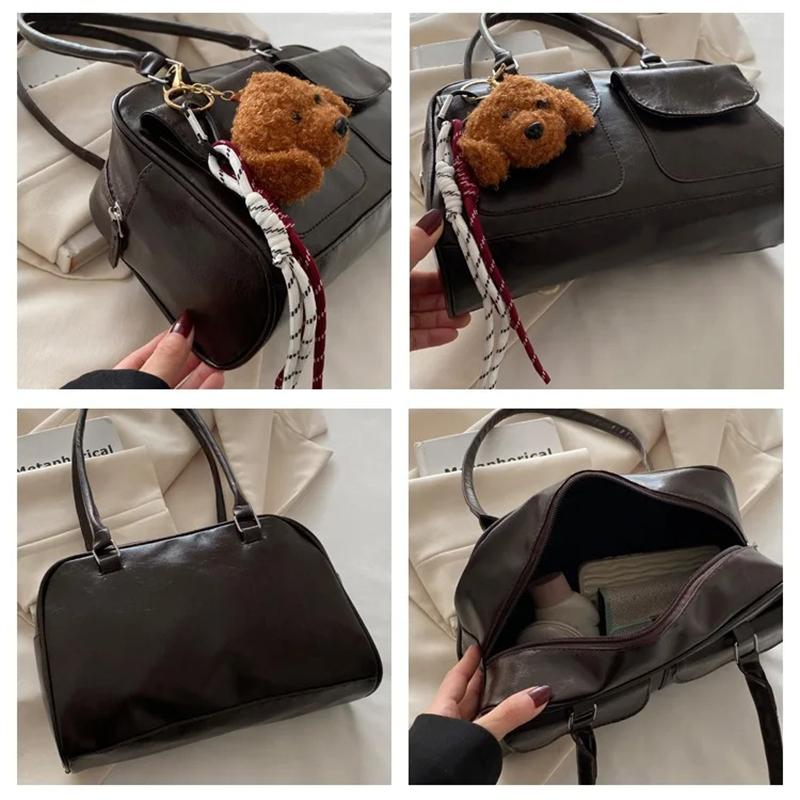 Large Capacity Brown Bowling Handbag Women's Shoulder Bag Retro Korean INS Style Autumn Winter New 2025 Fashion Trend Bag