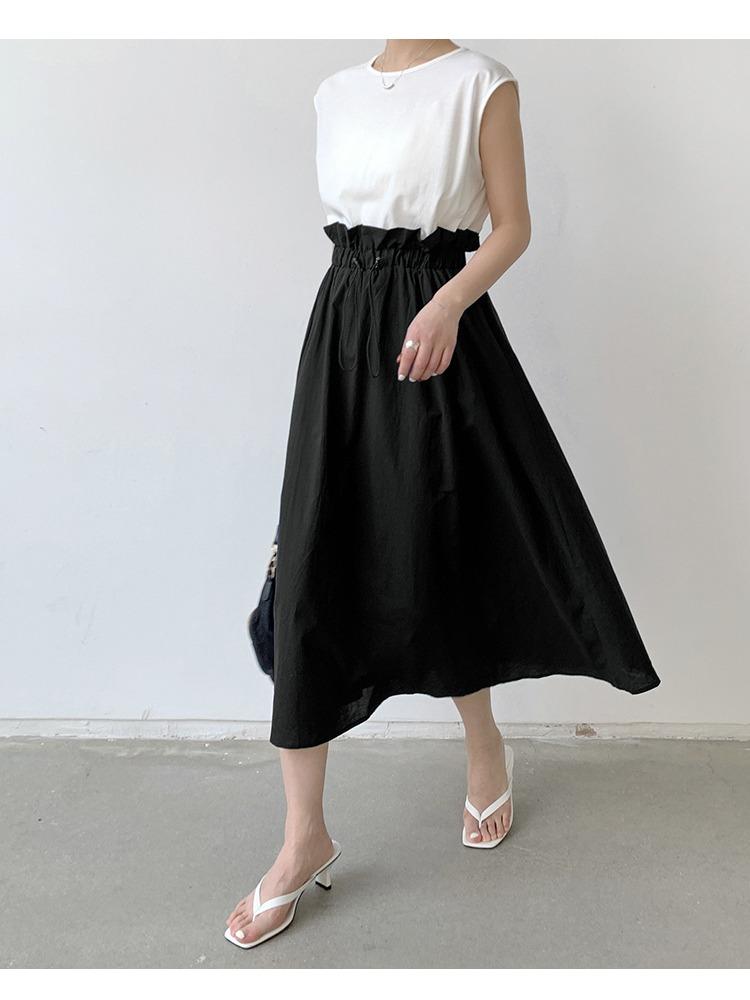 Women Summer High Waist Loose Patchwork Bud Dress Japanese Style Flowy Comfortable Dress Lightweight High Recognition Elegant Flattering Chic Dress