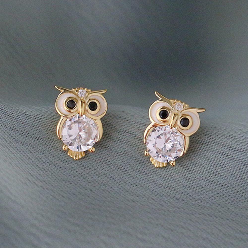 Cute Diamond Zircon Owl Earrings - Small, Exquisite Animal Design for Women