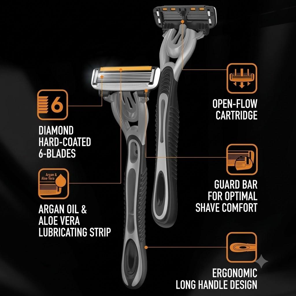 Dorco 6-Blade Men's Shaving Razor (1Unit - 2Pack)