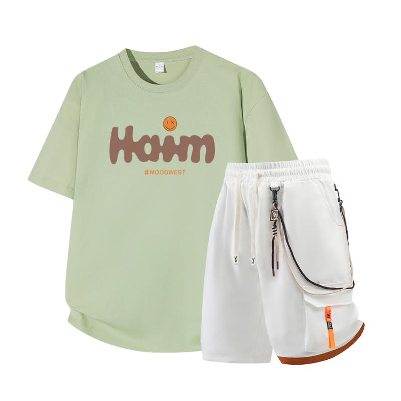 Dmo Men's Short Sleeved Set Summer Short Sleeved Slim Fit Upper Garment Men's Two-piece Set