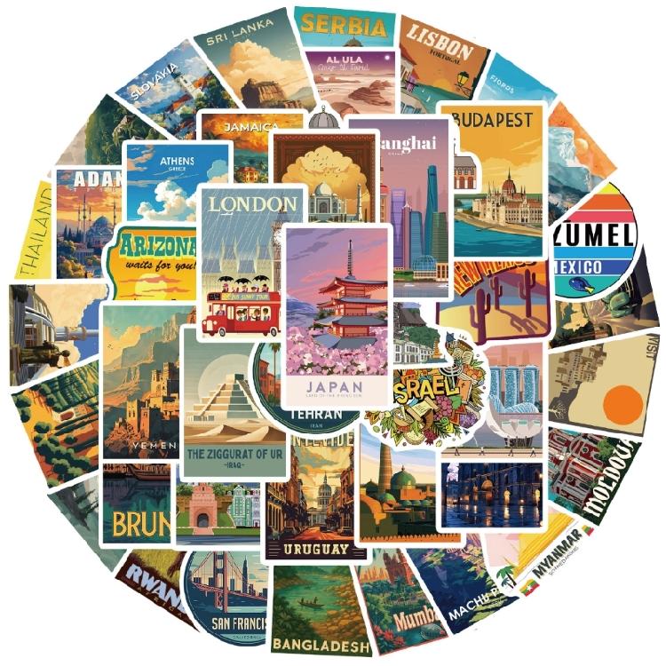 50Pieces Reusable Global Landmark Sticker World Landmark Sticker Set For Scrapbooking Decoration And School Supplies