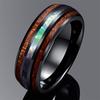 8mm Black Tungsten Carbide Rings Inlay Hawaiian Koa Wood and Abalone Shell Wedding Band Men's Jewelry