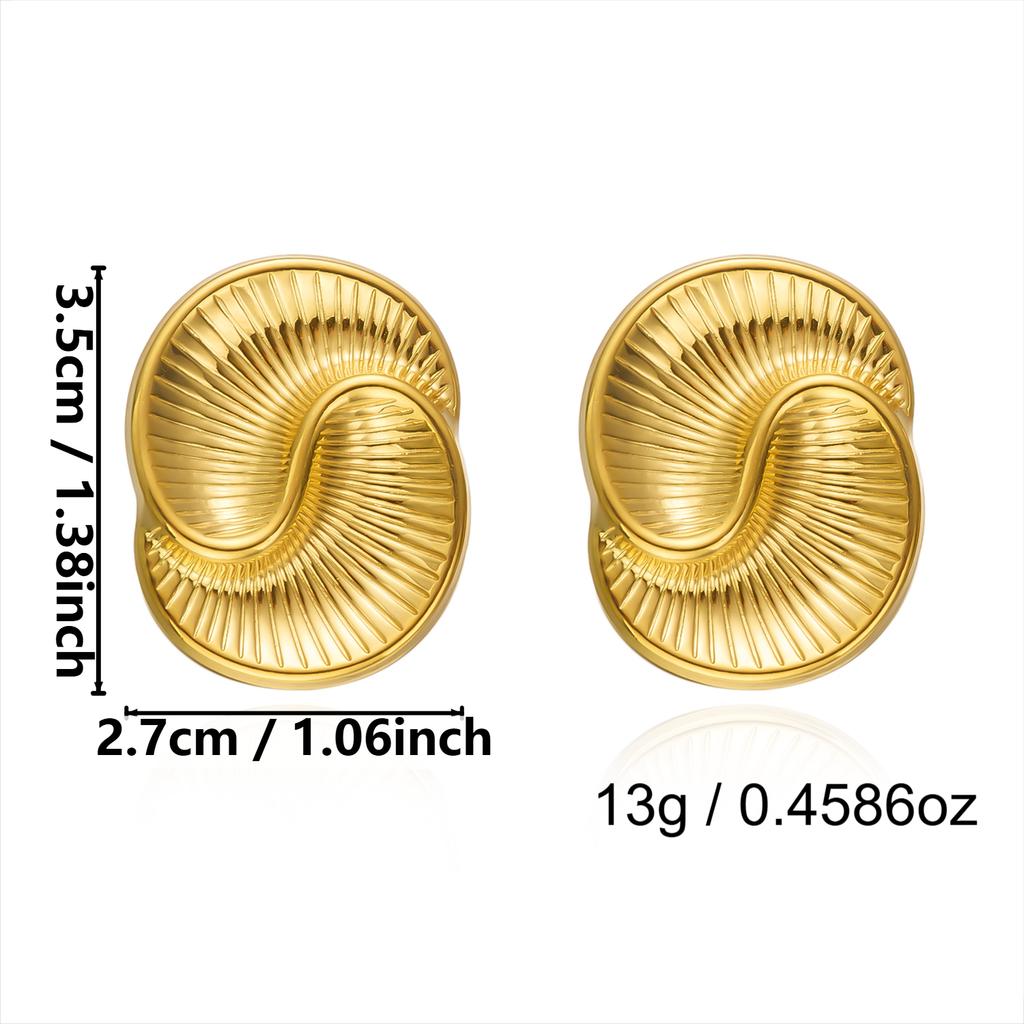 Stainless Steel Texture Geometric Spiral Stud Earrings for Women Vintage Gold Color Unusual Stud Earrings Trending Jewelry Gift