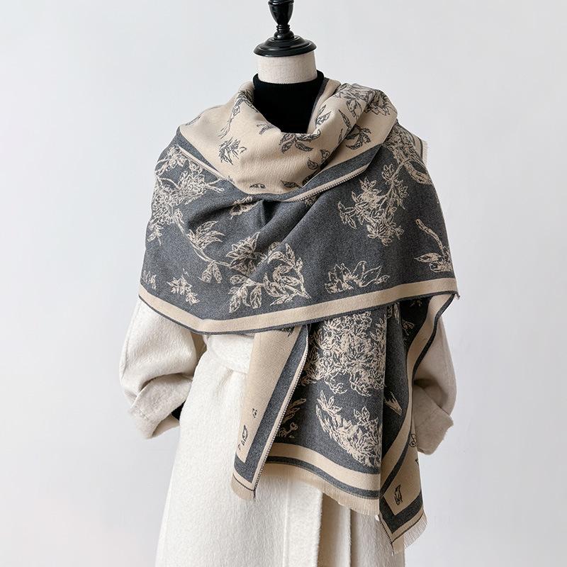 Imitation Cashmere Scarf Female Plant Retro Versatile Student Thickened Scarf Dual-Purpose Air Conditioner Shawl Outside