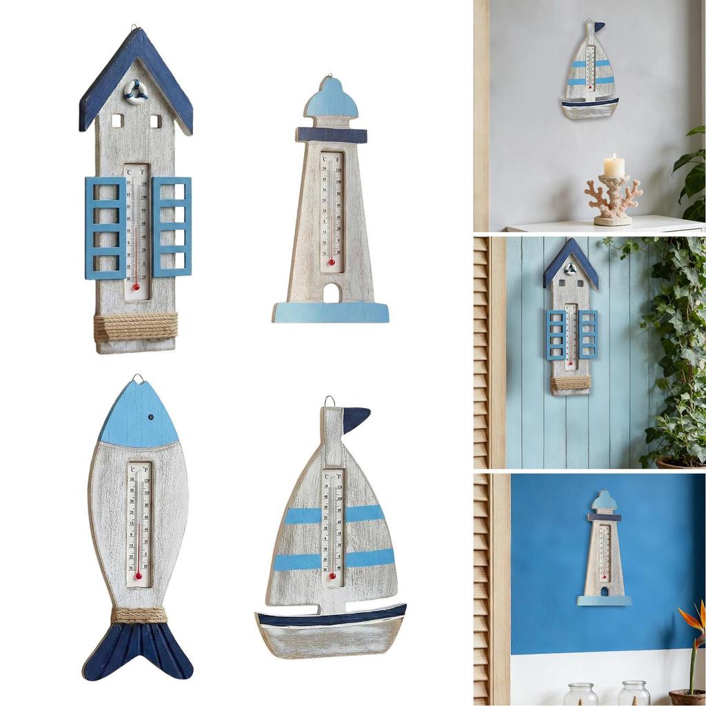 Holz-Wandthermometer Nautisch Innen Außen Hängendes Thermometer für Strandhaus Seehütte