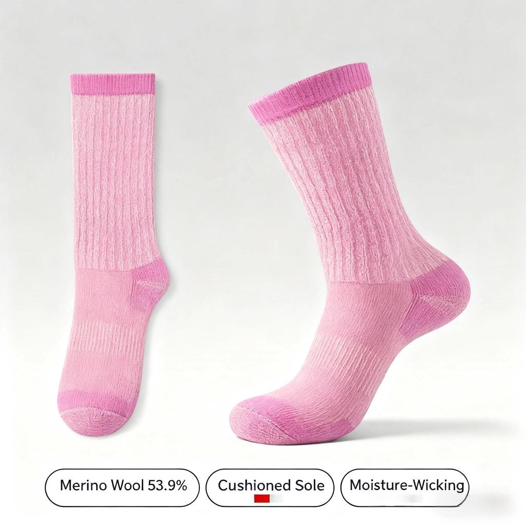 Merino Wool Socks Thick Warm Mid-Calf Socks Non-Slip Anti-Odor Terry Socks for Outdoor Hiking Skiing