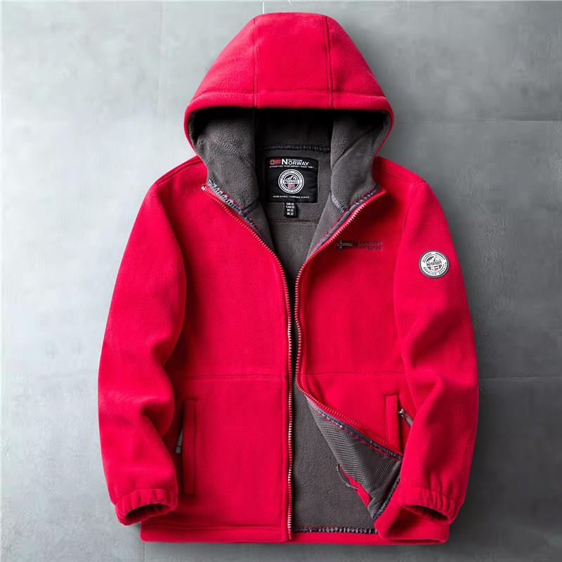 Mens Fleece Jacket Winter Warm Thick Double Layer Hooded Casual Outdoor Coat Plus Size