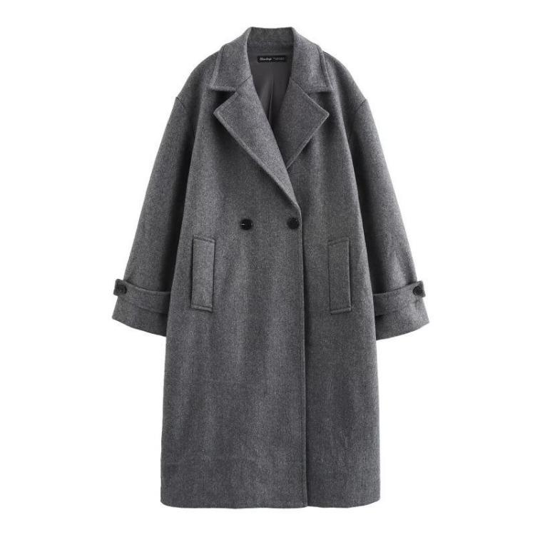 

European American Women Overcoat Jacket Autumn Winter Soft Loose Street Style Coat Small серый