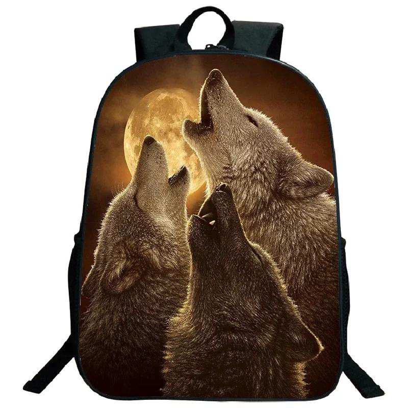 Ice Fire Wolf Backpack Schoolbag Primary School Students Backpack Angry Wolf Printed Bookbag Kids Back To School Mochila Gift
