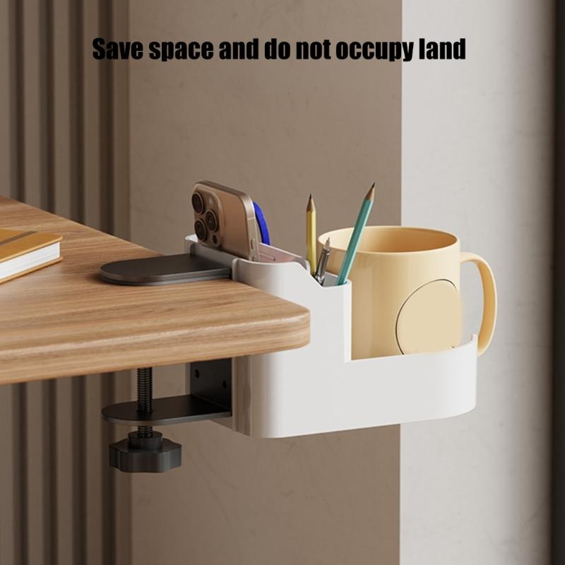 Desktop Phone Stand With Beverage Holder Modern Nonslip Base Desktop Organiser Workspaces Storage Solution