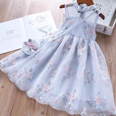 Kinderen Meisjes Vintage Mesh Jurk Bloemenjurk Strik Strapless Mouwloos Prinsessenjurken