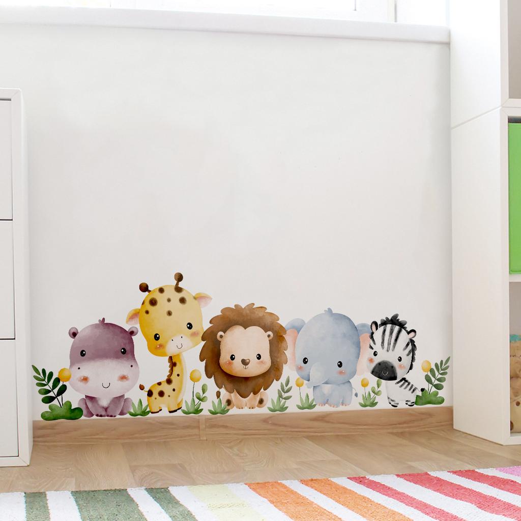 Cartoon Animal Skirting Board Wall Stickers for Children's Room Bedroom Walls, Cute Self-adhesive Corner Stickers