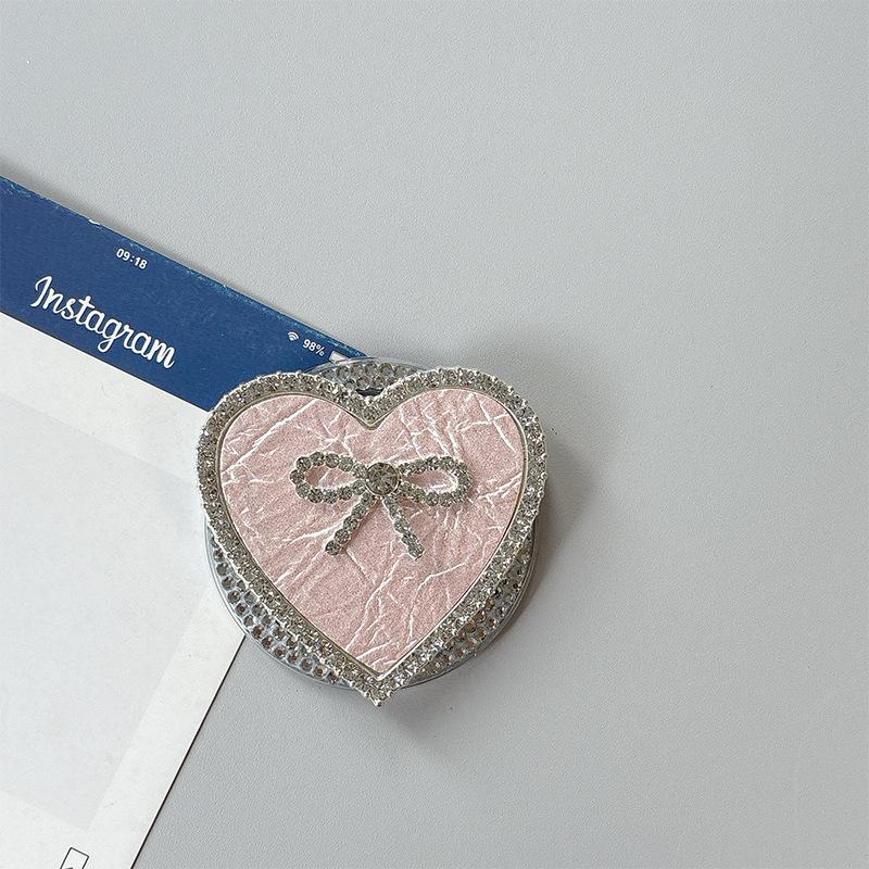 Rhinestone Leather Pattern Love Bow Mobile Phone Airbag Holder Magnetic Paste Retractable Women'S Premium Sense Ring
