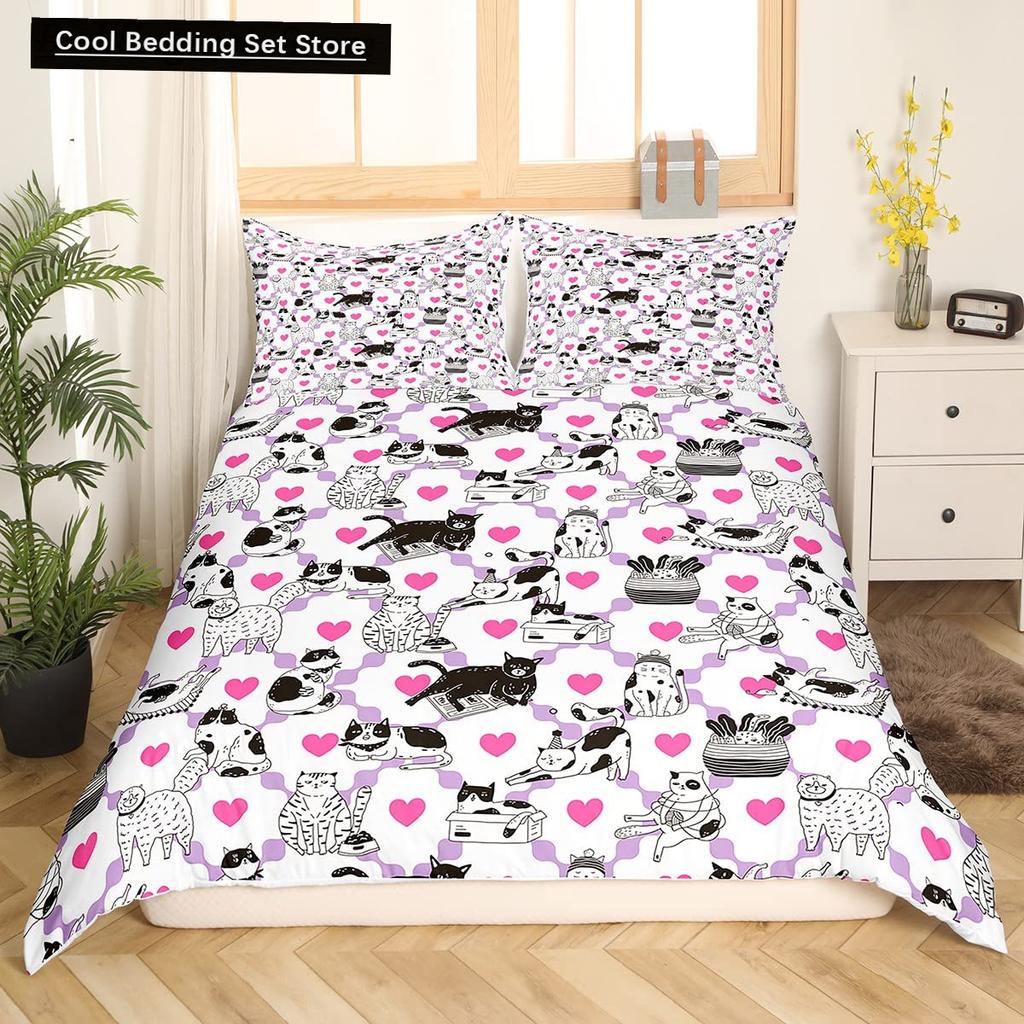 Milk Cow King Queen Duvet Cover Pink White Cartoon Animal Strawberry Bedding Set for Kids Boys Girls Cow Print Soft Quilt Cover