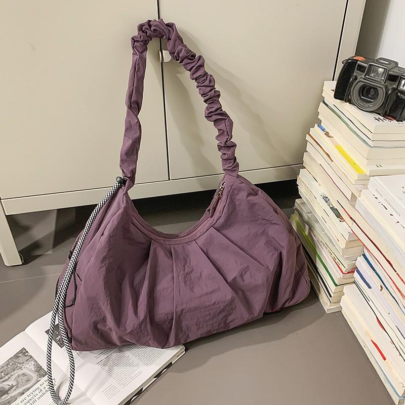 

New Cross-border Backpack Japanese Simple Solid Color Pleated Strap Shoulder Bag Large-capacity Leisure Travel фіолетовий