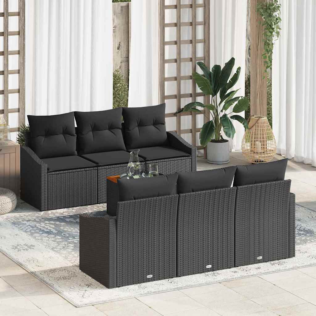 7 Piece Garden Sofa Set with Storage Black Poly Rattan