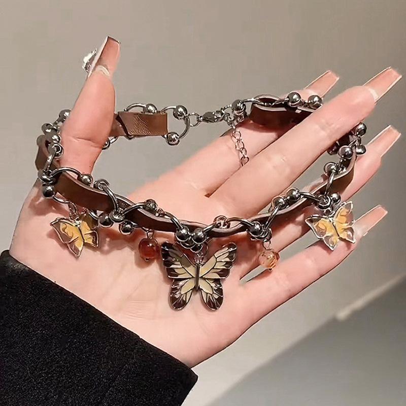 Butterfly Tassel Necklace Sweet Cool Spice Girl Temperament Exaggeration Light Luxury Design Leather Clavicle Chain Gift