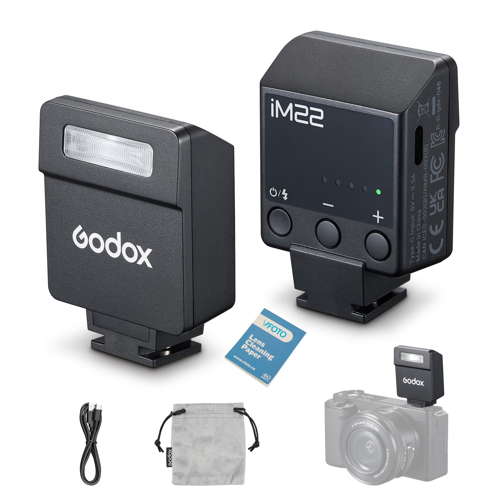 Авторизованная мини-вспышка GODOX iM22 Mini iFlash с временем перезарядки и 5 уровнями мощности, подходящая для камер Olympus [Официальный дилер GODOX] - 3-секундные уровни,