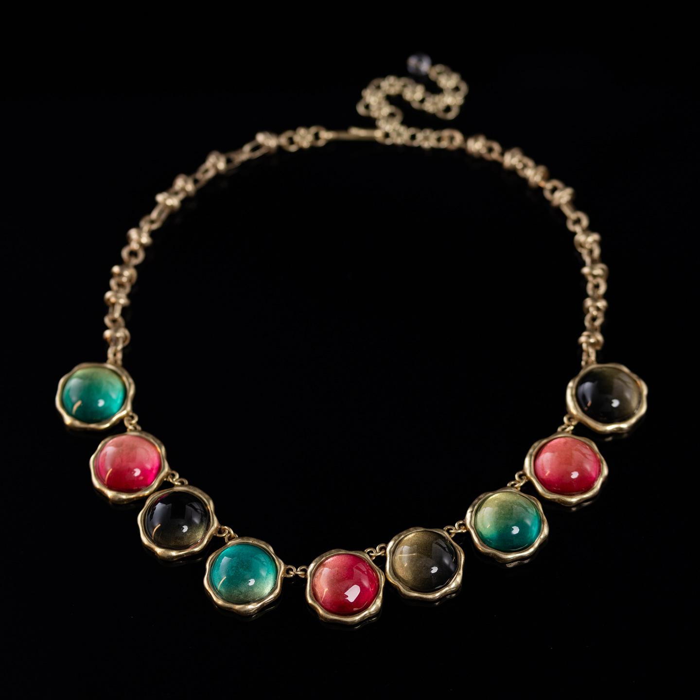 Средневековое Винтажное Высокая Мода Личность Темперамент Ретро Золотой Старый Зеленый Натуральный Камень Ожерелье