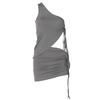 Fashion Ins Style Fashion Special-Interest Pleating One Shoulder T-shirt Low Waist Miniskirt