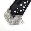 Korean Style Hand-beaded Long Necktie Black Decoration Shirt Tie Fashion Pearls Tie  Daily