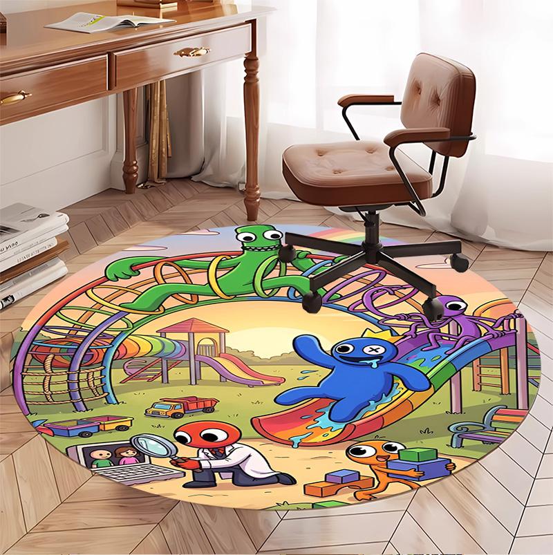 Game Rainbow Friends Pattern Round Rug, Indoor/Outdoor Mat, for Picnic, Gameroom, Bedroom, Office, Living Room, Home Decor Carpet, Birthday Gift