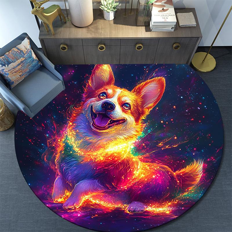 Cosmic Corgi Round Area Rug,Carpet Rug for Living Room Bedroom Sofa Playroom Decor,Non-slip Floor Mat