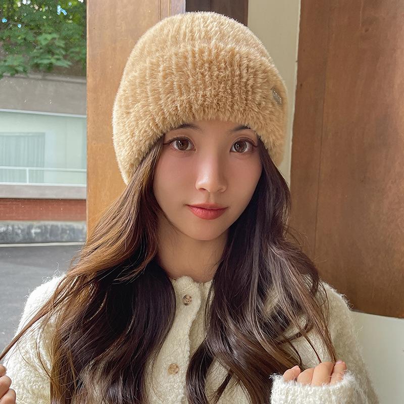Knitted Wool Hat Children's Autumn and Winter Versatile Face Small Thickened Warm Fluffy Cold Hat Windproof Bag Head Plush Hat