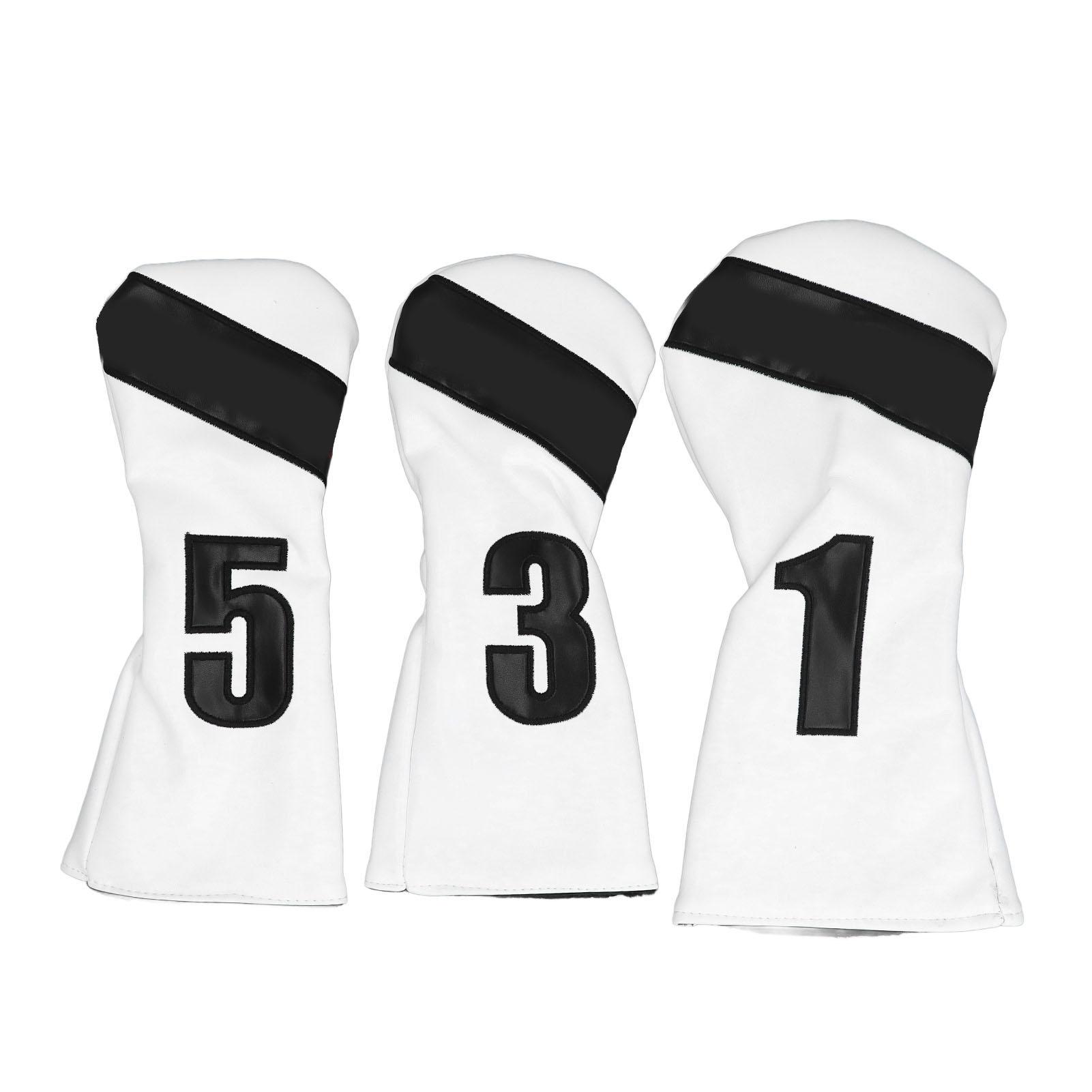 

3PCS Golf Club Head Cover PU Leather Waterproof Protective Golf Headcovers Set with Plush Lining белый