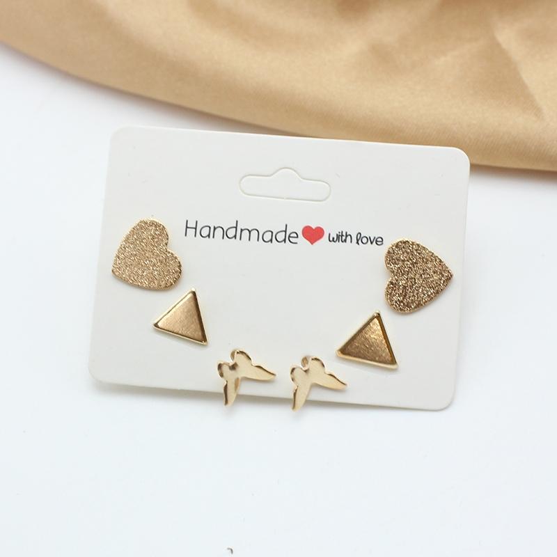 

3Pairs Heart Butterfly Triang Alloy Zircon Set Stud Earring for Women Korean Style Sweet Temperament Brincos Wholesale Gift