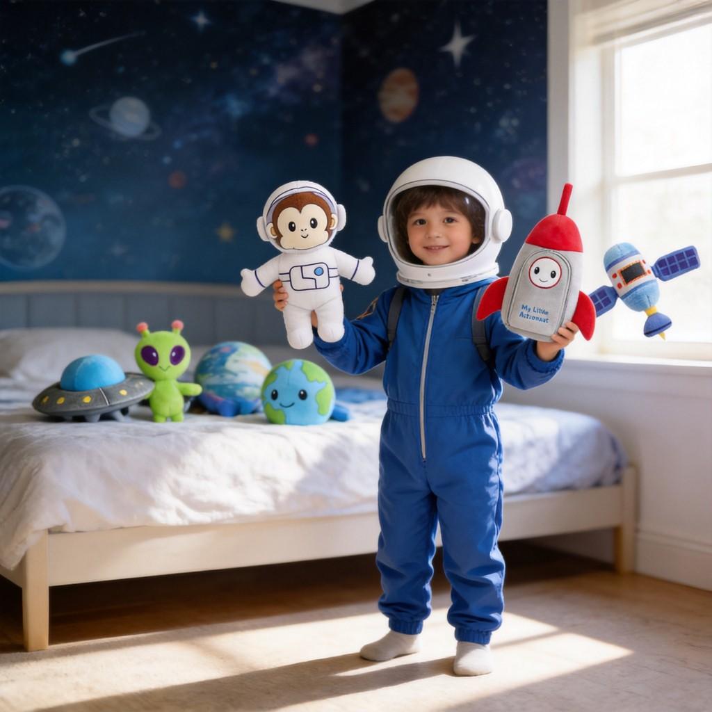Space Monkey Plush Set With Interactive Toy For Family Role Play And Cuddle
