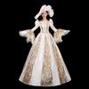 Vintage European Court Gown Women Embroidery Lace Flare Sleeve Victorian Dress with Hat for Party Cosplay