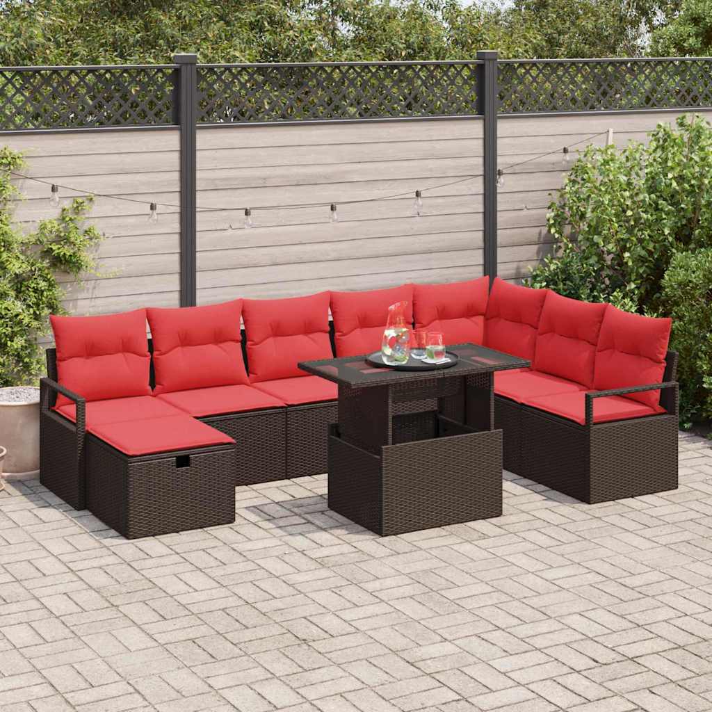 Garden Sofa Set with Cushions and Storage 9 pcs Poly Rattan