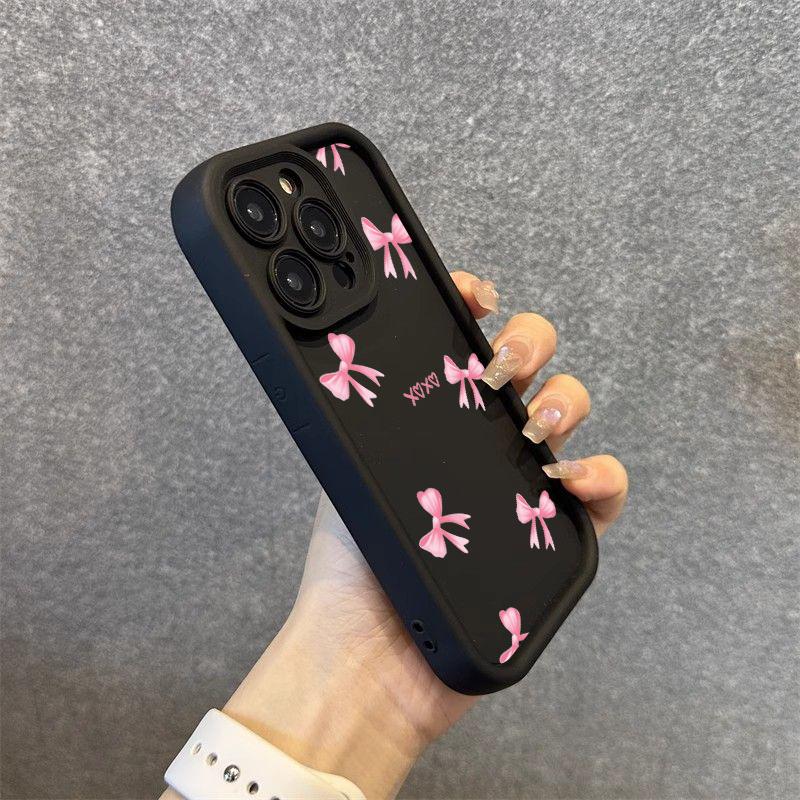 Pink Bow Knot Silicone Phone Case For iPhone 15 14 13 12 11 16 Pro Max 7 8 Plus X XS XR SE 2020 Shockproof Candy Soft Cover