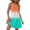 Ladies' Fashionable Gradient Print V-neck Button-down Pocket Vest Dress Beach Vacation Summer Dress