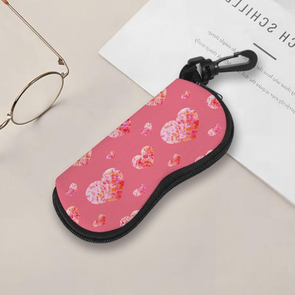 Watercolor Pink Hearts Pattern Soft Sunglasses Case,Portable Lightweight Eyeglasses Protective Pouch,Travel Spectacle Holder Accessories