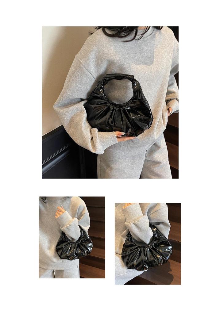 Women's Glossy Metal PU Cloud Handbag with Pleated Design - European & American Style