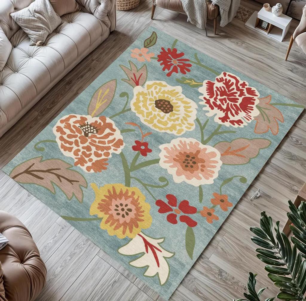 Vintage Floral Rugs for Bedroom, Oriental Area Rugs for Living Room Non Slip Rose Washable Rug Carpet for Office Nursery