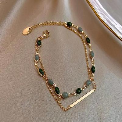 1 Stück Vintage Doppellagen-Armband, Schlichtes grünes Armband, Zarter eleganter Feinschmuck, Das perfekte Geschenk für Paar/Frauen
