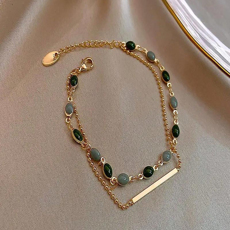 1pc Vintage Double Layer Bracelet, Simple Green Bracelet, Delicate Elegant Fine Jewelry, The Perfect Gift for Couple/Women