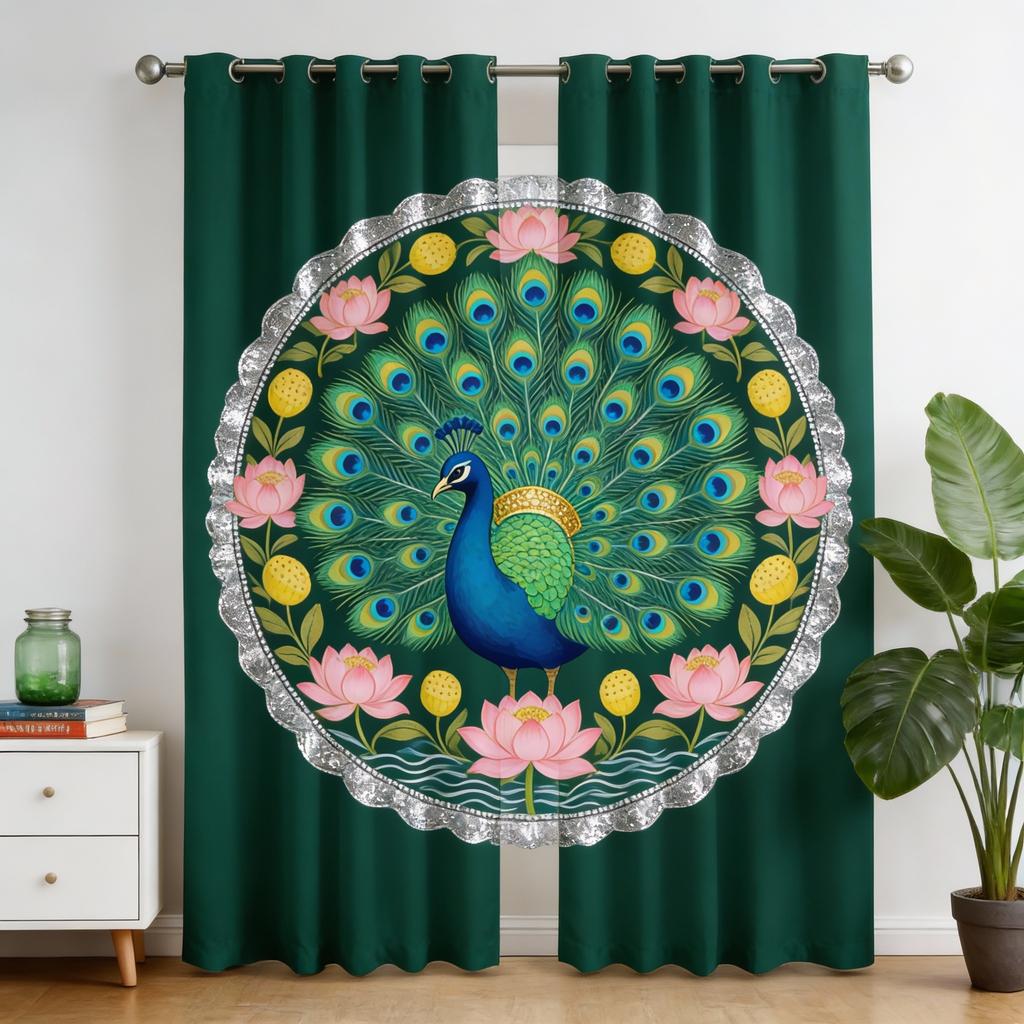 2 stuks Thaise Olifant Print Gordijnen - Levendig Bloemen- en Geometrisch Ontwerp, Verduisterend Stof, Stangzak Ophanging, Machinewasbaar