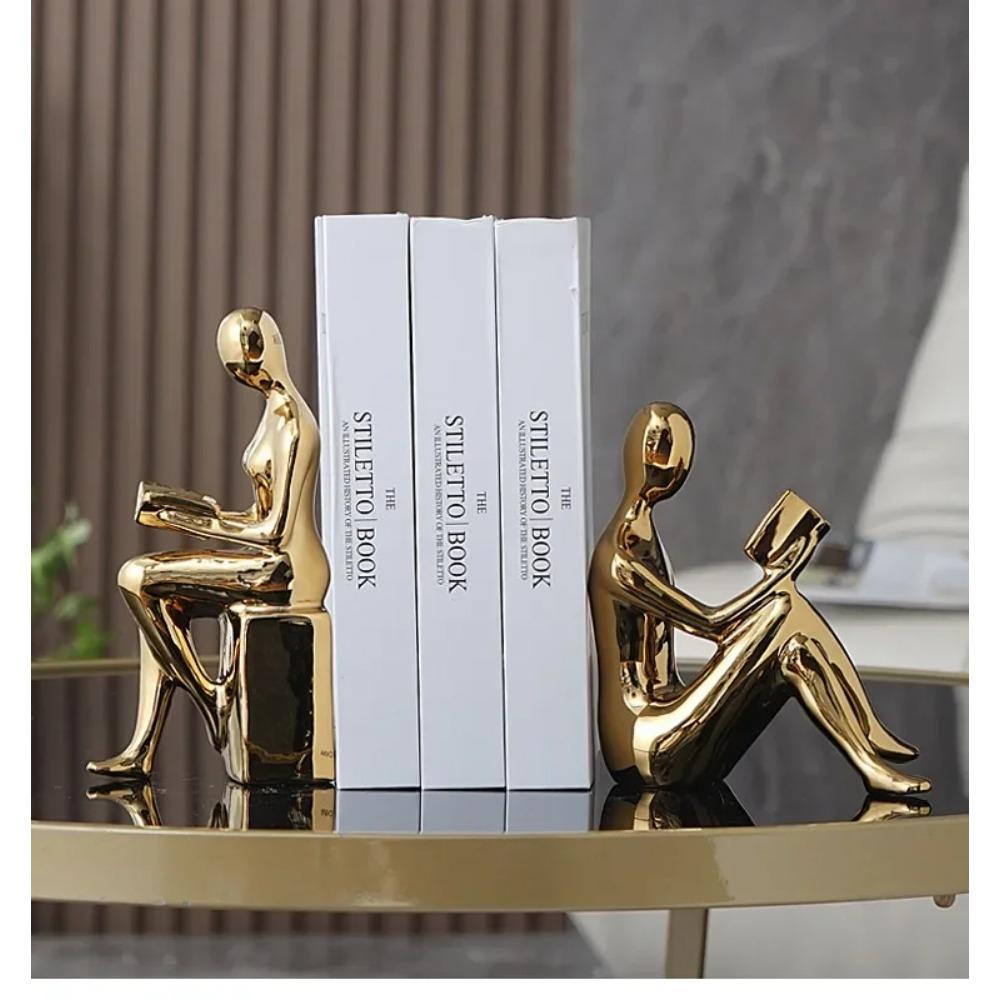 Modern 1 Set/2 st Keramisk Flickfigur Bokstöd Bokhylla Stopphållare Bokstöd Hem Skrivbord Studierum Prydnad Skulptur