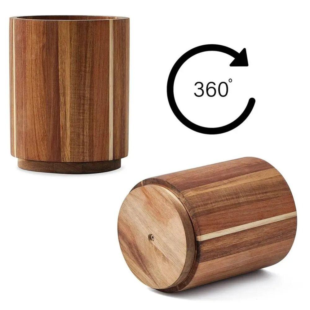 Wooden Kitchen Utensil Holder 16.5cm 360° Rotatable Large Fork Organizer Rotating Rustic Tableware Storage Shelf