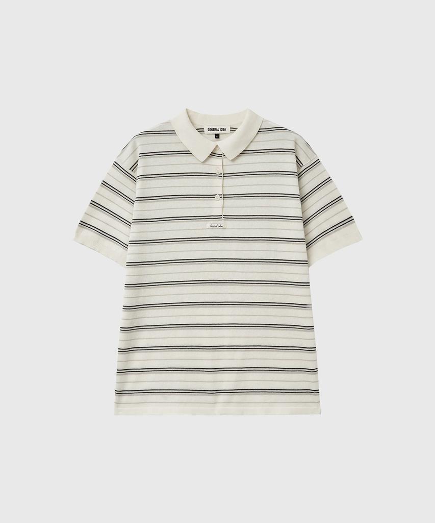 GENERALIDEA Striped Loose Collar Half Knit [Cream] / Gf2Lkp530