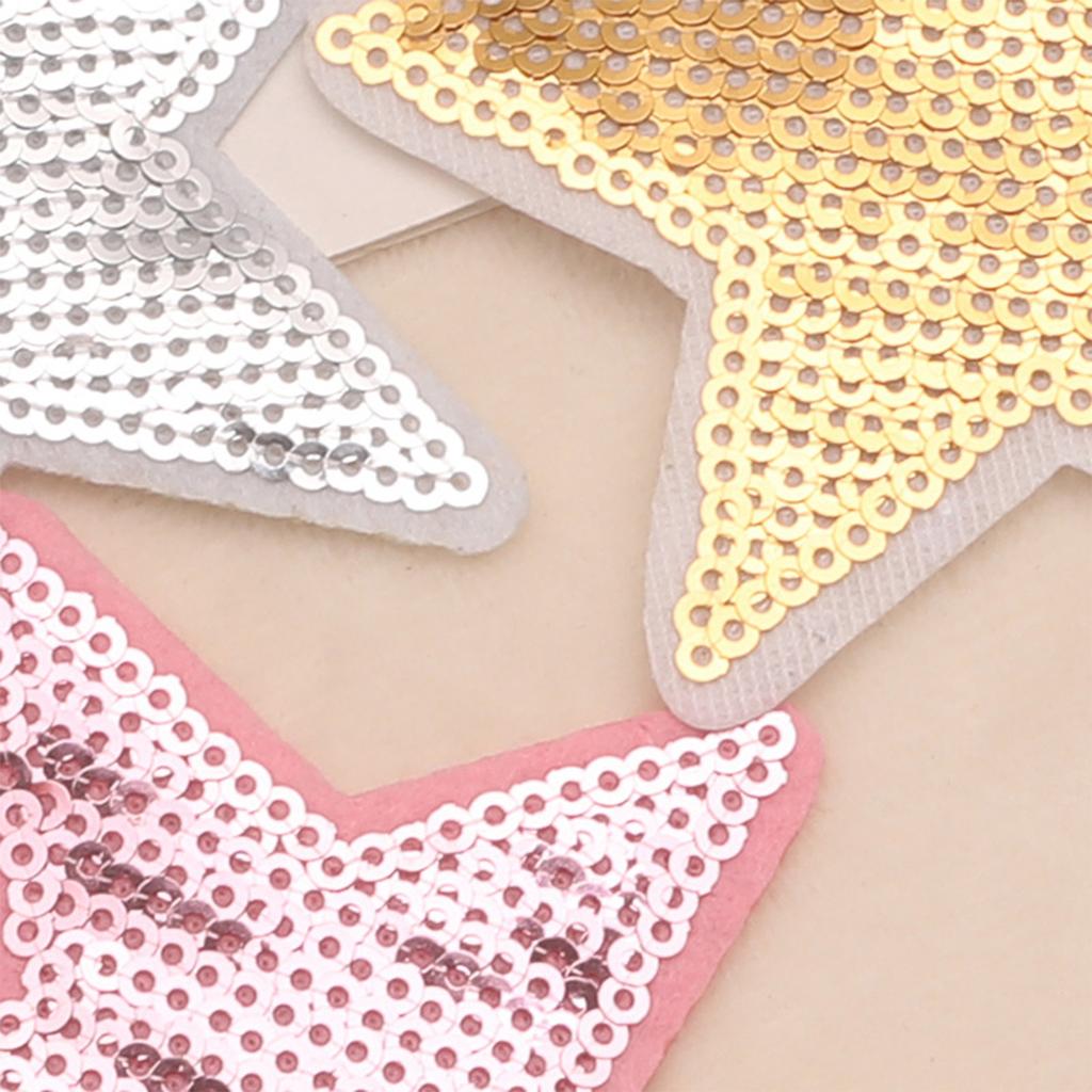 7pcs Sequined Star Patch Sewing/Stick On Fabric Applique Popular Garment Accessories For Creative Craft Project Decors