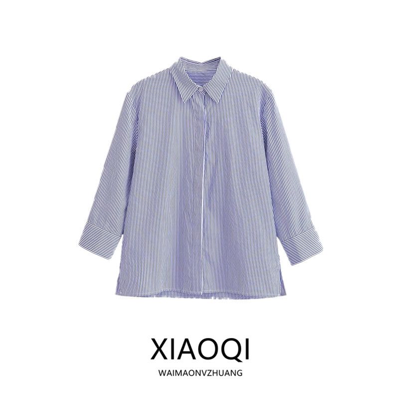 Fashion Style 2024 Summer New Arrival Women's Clothing Elegant Loose All-Matching Slimming Stripes Poplin Shirt 3290575
