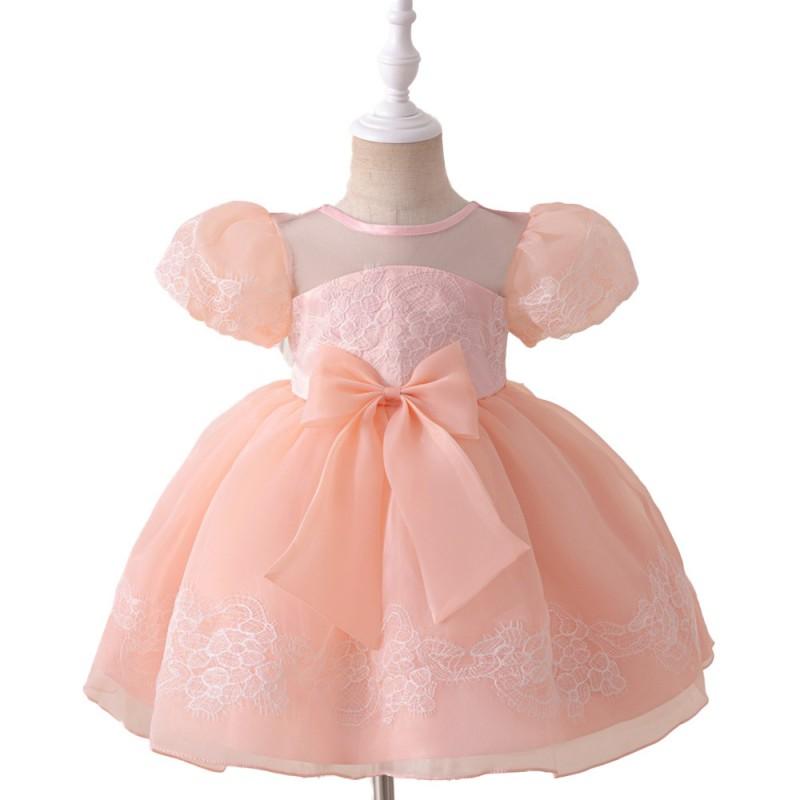 Baby Girls Princess Dress Bow Puff Sleeve Tulle Gown Party Dance Performance
