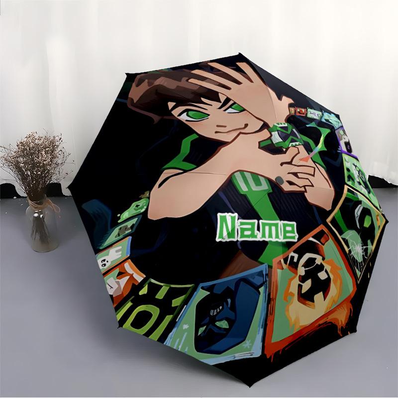 1pc Ben 10 Custom Name Automatic Folding Umbrella, Durable Plastic & Iron, Lightweight for Outdoor Daily Use  S1230063